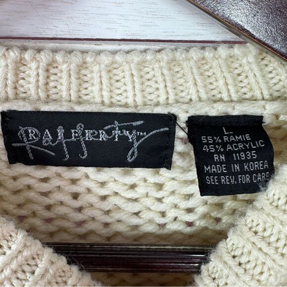 Vintage Rafferty 80s 90s Floral Chunky Knit Sweater Ivory Large Crewneck - Picture 9 of 11